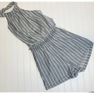 Gray White Stripe High Neck Romper Sz Small